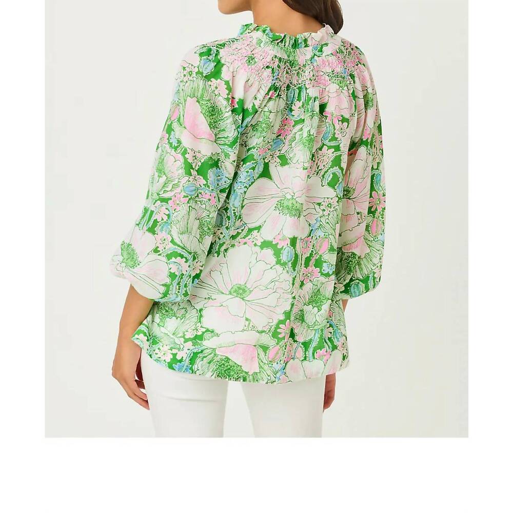 NEW LILLY PULITZER lourdes ruffle top in putting green poppyland - Picture 3 of 4